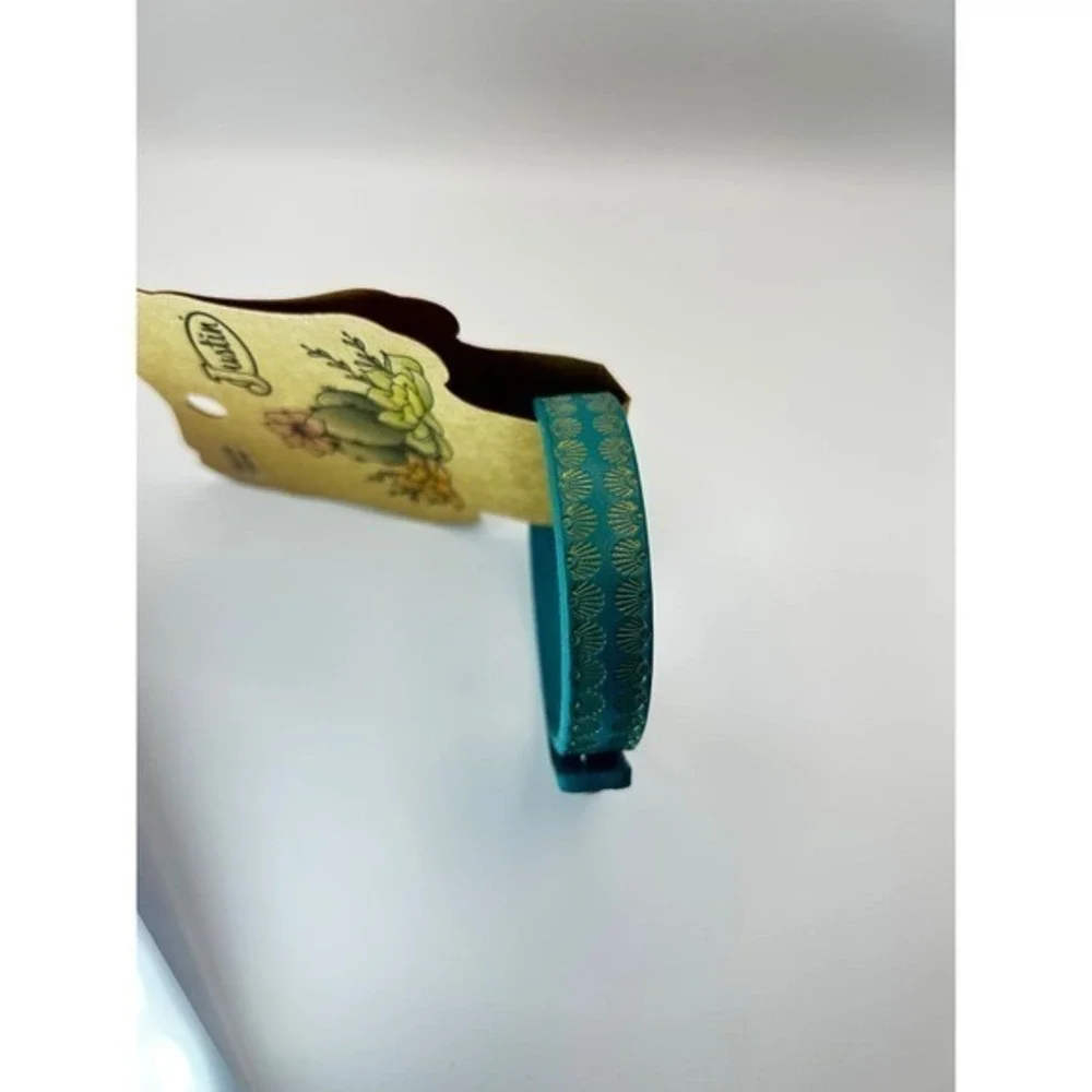 Justin‎ Turquoise Gold Embossed Leather Cuff Bracelet